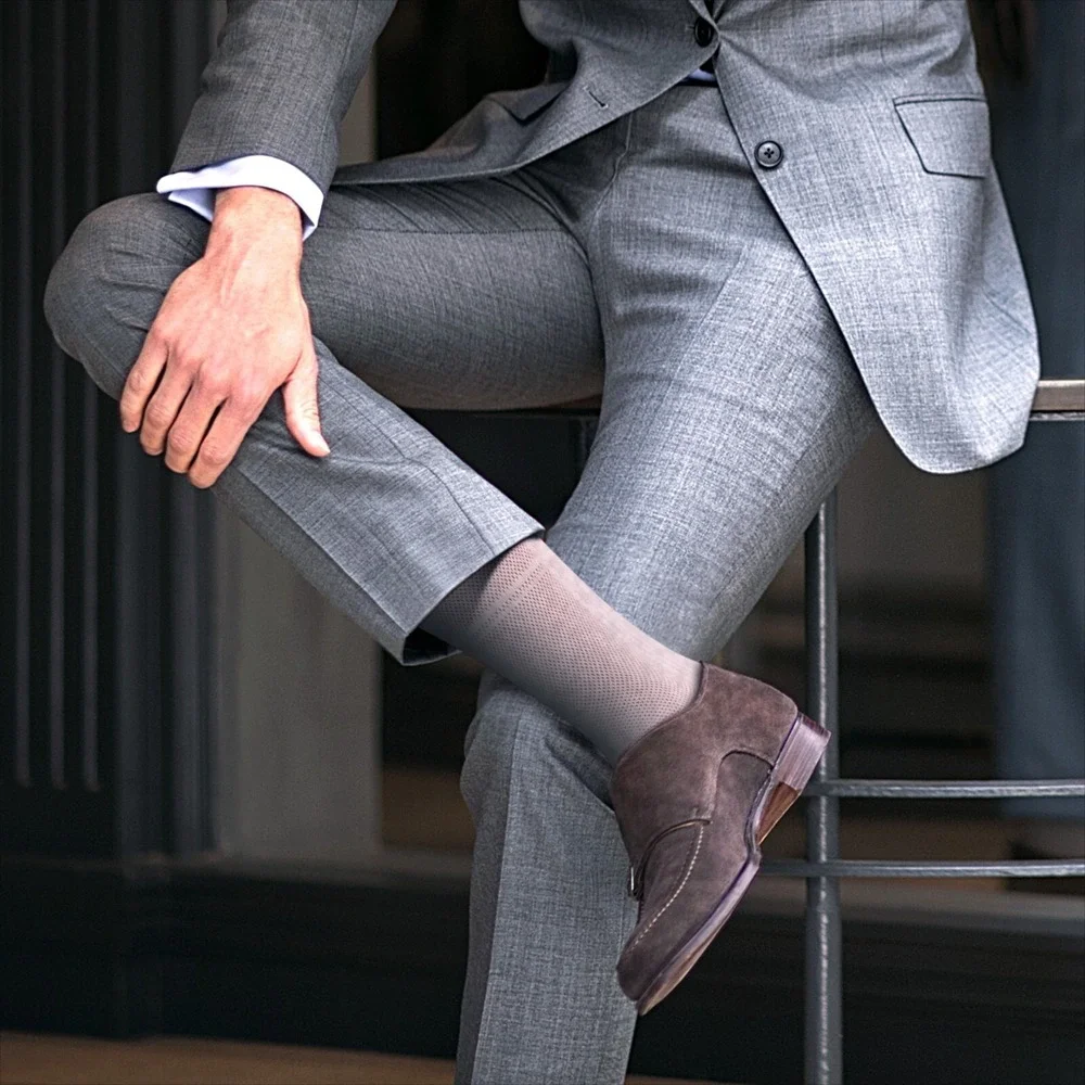 Breathable Mens Cotton Dress Socks Ultra Thin Socks 5 Pack Gray, size 11-13